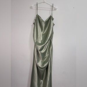 BHLDN Emery Square-Neck Stretch Satin Midi‎ Dress